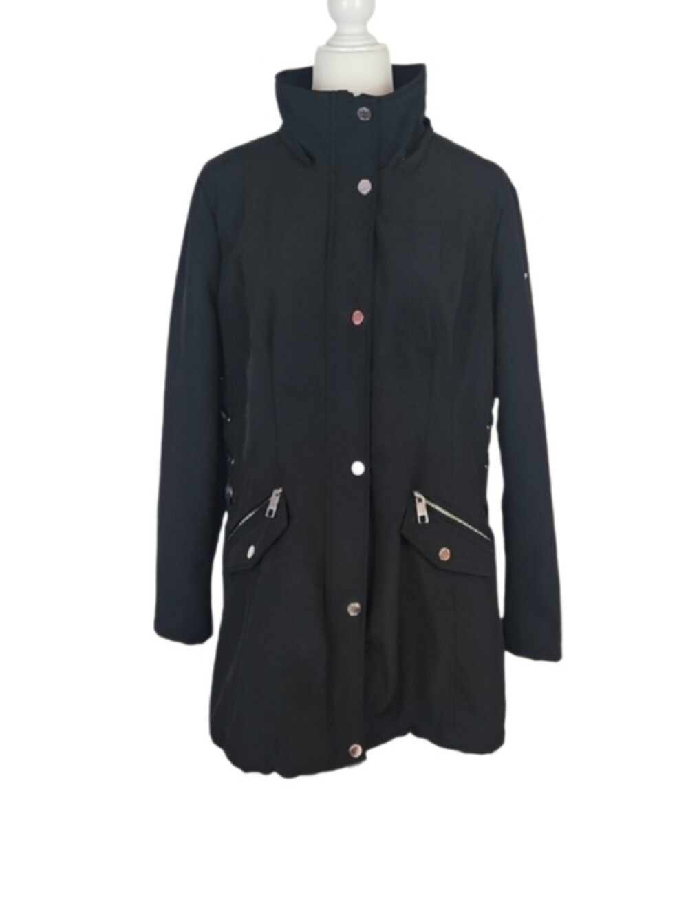 Guess Black Jacket Corset Side Ties Fleece Lined Fall Winter Coat Women's XL